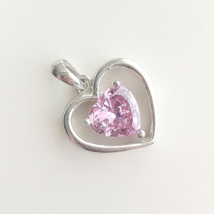 Pendentif double cœur vintage en argent sterling 925 avec zircon rose | Breloque amour romantique | Cadeau pour elle image 1