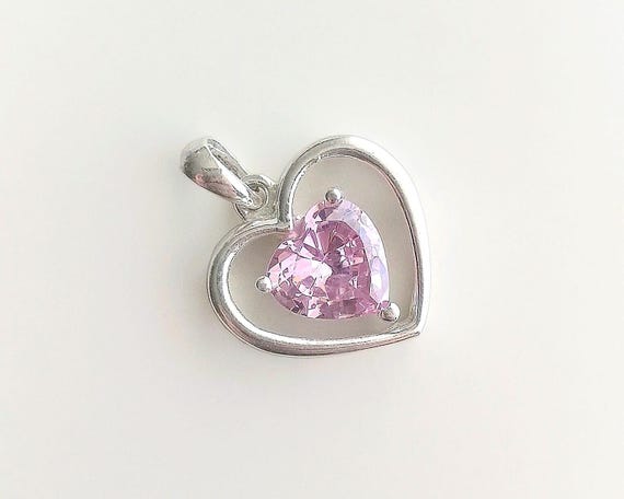Vintage 925 Sterling Silver Double Heart Pendant with Pink CZ | Romantic Love Charm | Gift for Her
