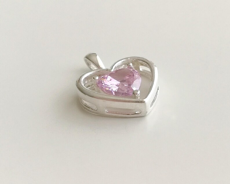 Pendentif double cœur vintage en argent sterling 925 avec zircon rose | Breloque amour romantique | Cadeau pour elle image 2