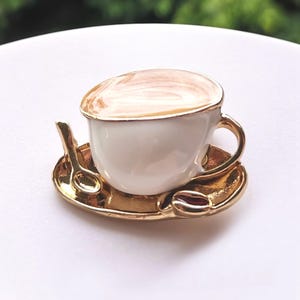 Lovely Enamel Coffee Cup Golden Tone Brooch Pin Clip Fashion Jewellery