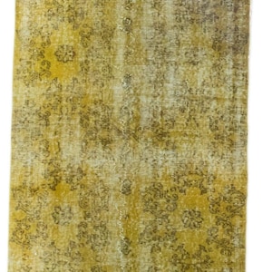 Yellow Overdyed Rug, 3&#39;3&quot;x6&#39;5&quot; ft. 100x197 cm Vintage Overdyed Turkish Rug, Yellow Overdyed Rug