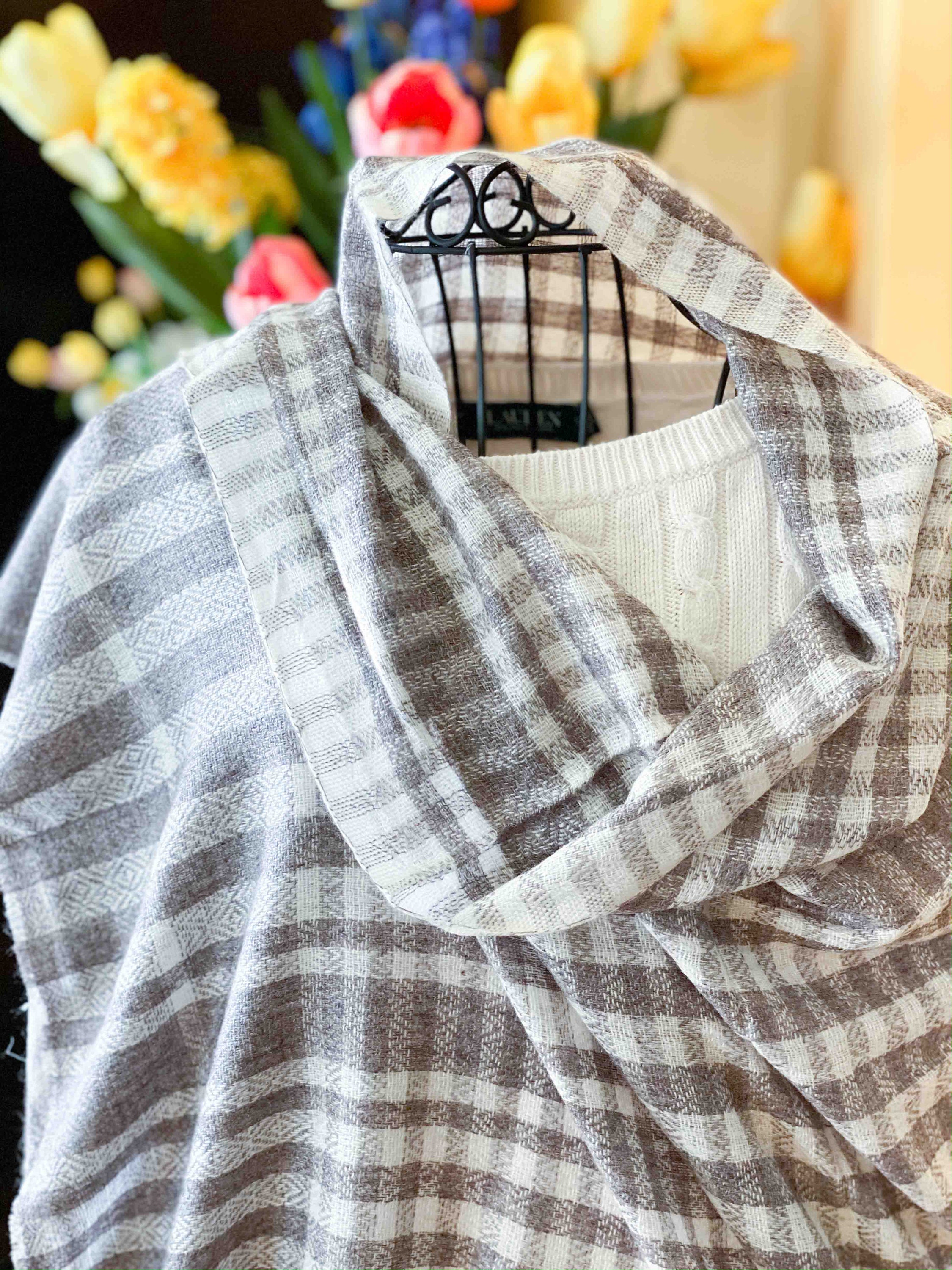 Écharpe Tartan Fille Avec Boucle Corne - Châle Cape Poncho Enfant Automne Hiver