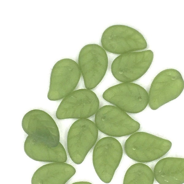 9 X 14 mm Matte Peridot Glass Leaf Drop-25 pieces-Bin# 81