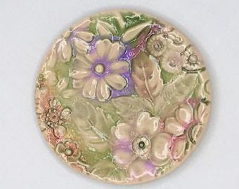 with Flowers-Button or Cabochon-HPAS-1077 P1 Art Stone Hand Painted Bird
