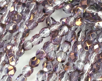 4 mm Lemon Rainbow Crystal Etched Fire Polish Czech Glass Beads50 Beads