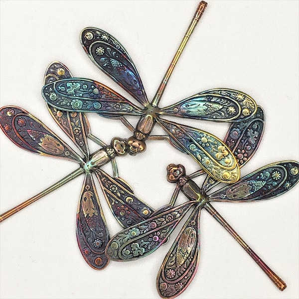 2 Large Metal Dragonfly Embellishment- SD-998 antique copper-Raku colors