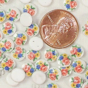 Vintage, 7mm, Round, Floral Glass Cabochons or Buttons- VB 57