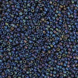 size 11, blue iris metallic, matte, glass seed beads-8 grams-Bin# 57