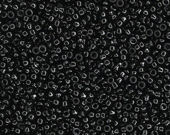 Size 14, Opaque, Black, Glass Seed Beads-Bin #14-15- 20 grams