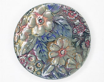 with Flowers-Button or Cabochon-HPAS-1077 P1 Art Stone Hand Painted Bird