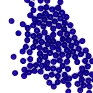 4 mm, Round, Cobalt blue, Transparent, Glass Beads- Bin #131- 200 beads for 3.25
