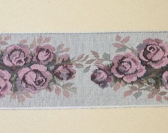 Pink Roses on Grey Jacquard Tapestry Trim-3 5/8" wide-Trim #13