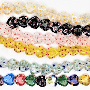 15 inch strand of 12 mm, Glass, Millefiori, Heart Beads-Millie Beads 8