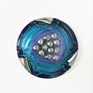 Turquoise, Purple, Lapis Blue, Edge, w/ Platinum Luster Lacy Glass Button- 27mm - GL-1709 F