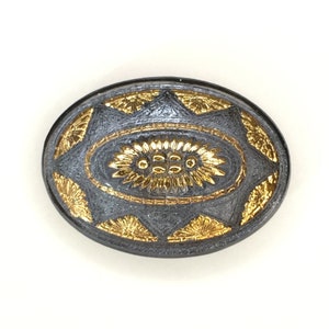 Oval, Denim Blue Foil, Lacy Glass Button-29mm X 34mm-GL-827