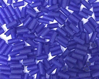 Matte, Transparent, Cobalt Blue, Size 2, Bugle Bead - 29 grams -Bin 193