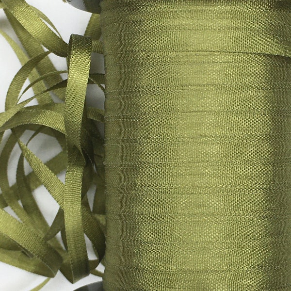 4 yds. of Olive Green, 4mm Silk Ribbon-for Ribbon Embroidery, Doll Clothing, Crazy Quilts, Crafts-Color- 171