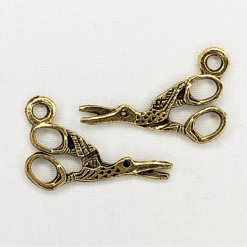 Stork Scissors Charms-C-727 gold or 10 pcs. 2 pcs