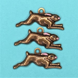 4 pcs. of Metal Running Rabbit Charm-C-1710 brown
