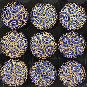 3 pcs. of 14 mm, Cobalt Blue with Gold, Czech Glass Button - GL-1476