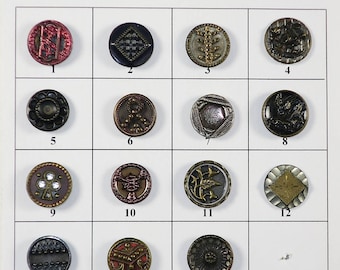 Antique Metal Buttons - 1/2" to 9/16" in size - Board 3