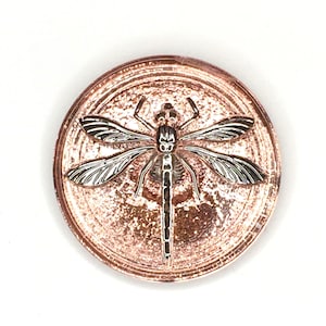2pcs. of Copper and Silver Dragonfly, Czech Glass, Button- GL-1301