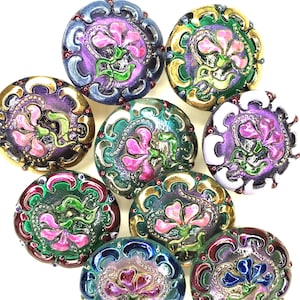 Lacy Glass Button: Hand-Painted Czech  Button (22mm)