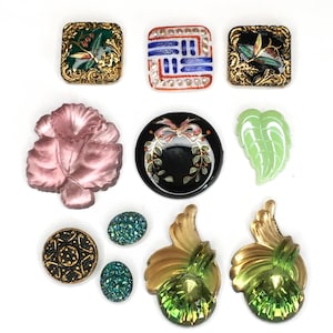 11 Vintage Glass Cabochons-Tiny Cab Box