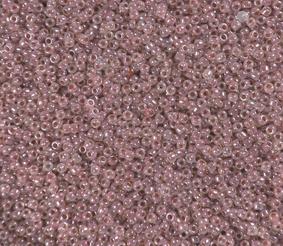 taupe transparent glass seed beads-8 grams-Bin# 74 color lined dusty pink Toho size 11