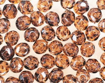 6 mm, Transparent Brown, Speckled,  Fire Polish glass beads - 100 pieces - Bin #238