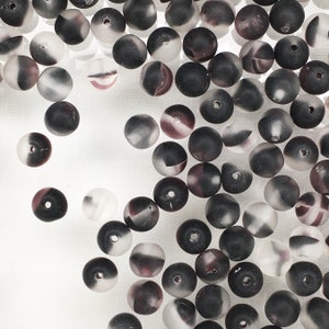 6 mm, Round, Matte Black and Clear, Czech Glass Beads