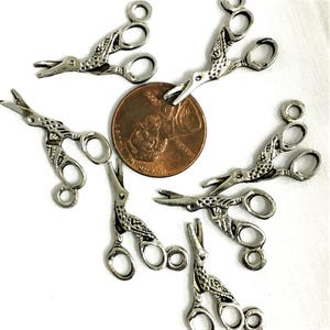 2 pcs. or 10 pcs.,  Stork Scissors Charms-C-727 silver