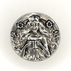 2 Antique Reproduction Metal Buttons, Antiqued Nickel- Mother Nature -AR-420