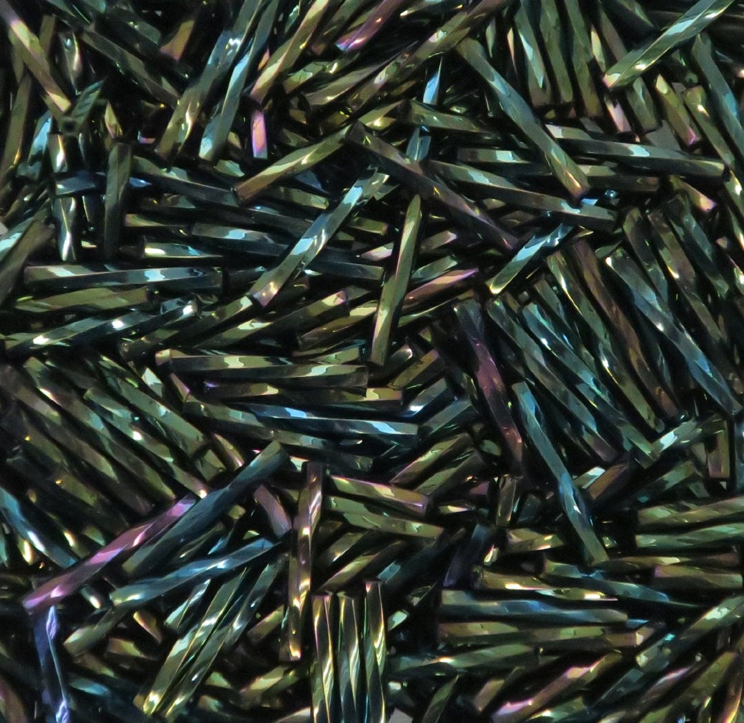 20 Mm Long, Twisted Bugle Bead, Green Metallic Iris 20 Grams Bin 154 Etsy