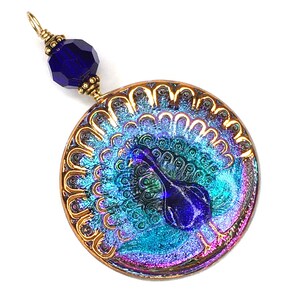 38mm Lacy Glass Peacock Button Pendant