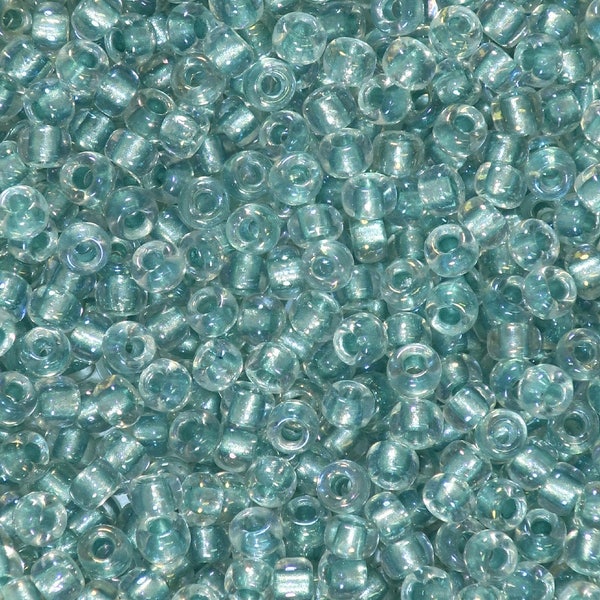 Size 3 (5 mm) aqua lined crystal seed beads with 2 mm hole-16 grams-Bin# 31