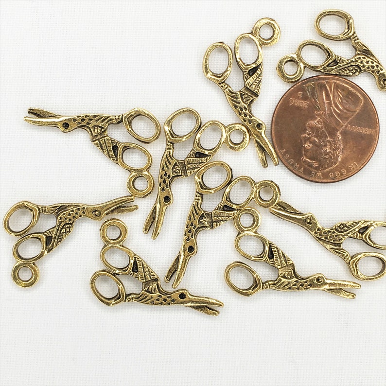 Stork Scissors Charms-C-727 gold or 10 pcs. 2 pcs