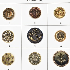 Fancy Antique Metal Buttons - 5/8&quot; to 1 &quot; in size - Board 1 M