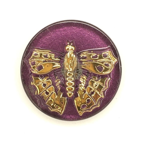 Gold Butterfly Button Of Czech Glass Butterfly Button In Wine-1513 