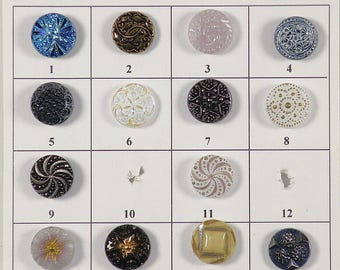 Vintage Glass Buttons - 1/2" to 9/16' in size - Board 17