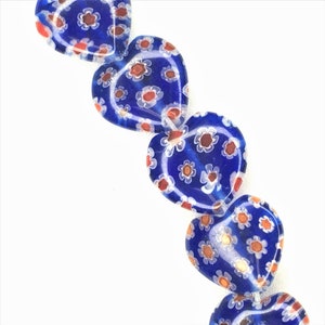 14 inch strand of 14mm, Glass, Millefiori, Heart Beads-Millie Beads 3