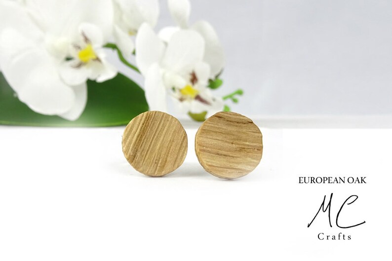 Wooden Earrings European Oak Wooden Jewelry wood Earrings Wooden studs Earrings wood Fake Gauge Men Women Gift Anniversary