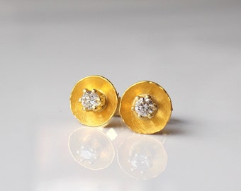 Diamond stud earrings made of 750 and 900 gold, gold stud earrings with brilliants, 900 gold earrings, diamond earrings, recycled gold, gold earrings