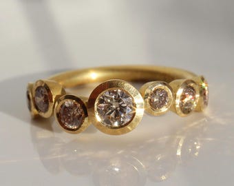 900 gold ring with brown natural diamonds in brilliant cut 0.8ct, champagne diamond ring 22k gold modern setting handmade goldsmith