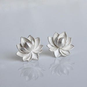 Lotus flower stud earrings in solid 925 sterling silver, white silver lotus flower earrings, lotus flower earrings optionally with pendant