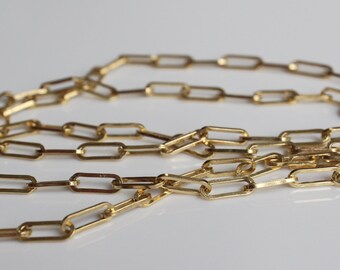 zarte Paperclip Kette aus 750 Gold, eckige Goldkette 18k, 750 Goldkette mit langen Gliedern, Papierklammerkette aus Echtgold 45cm