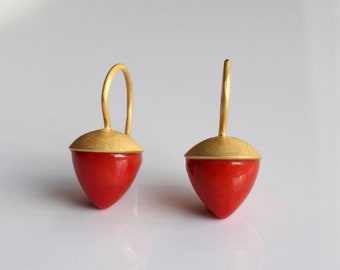 RESERVED Coral earrings with 900 gold, earrings 900 gold with real Sardinian coral, Sardinian coral earrings