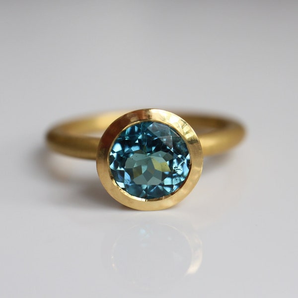 bague tourmaline bleue en or 900, bague en or 22 carats avec tourmaline 8 mm, taille de bague 53, bijoux uniques orfèvre