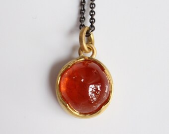 Mandarin garnet pendant made of 900 gold, bright orange garnet cabochon pendant made of 22K gold, handcrafted