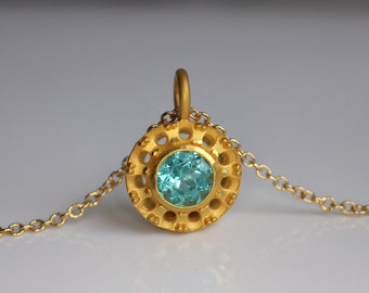 Pendant made of 900 gold with turquoise apatite, light blue apatite pendant 22k gold, round gold pendant filigree goldsmith
